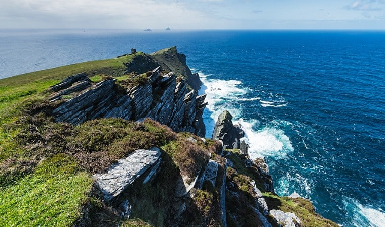 Atlantic coastline with sea spray in the morning light